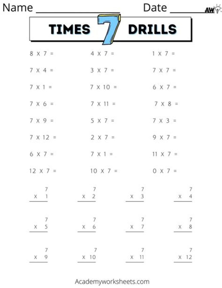 Are there any worksheets for 7 times table?