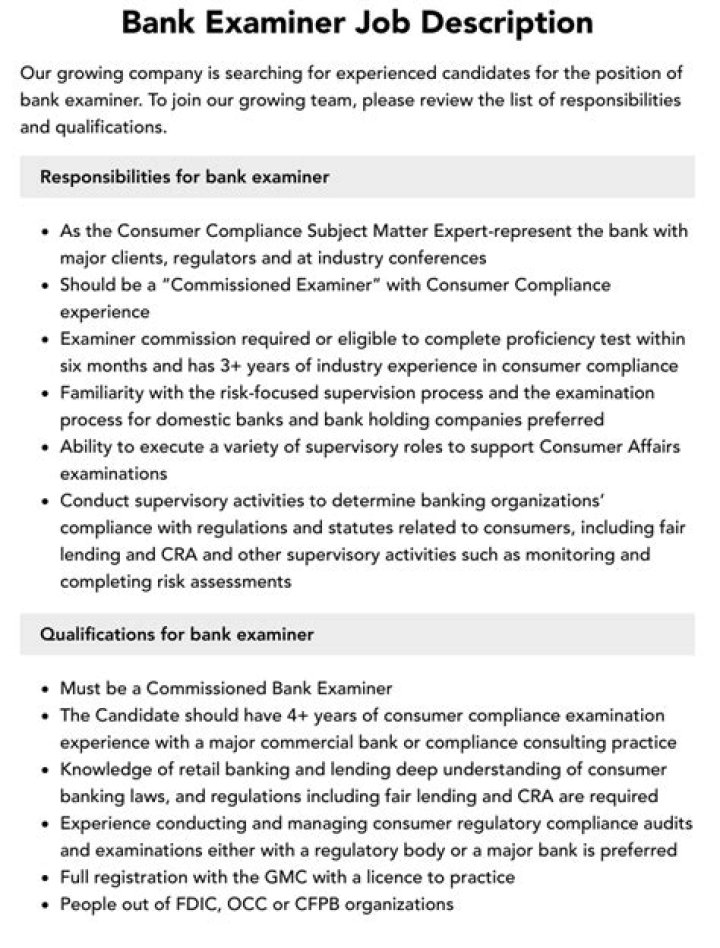Is bank examiner a good job?