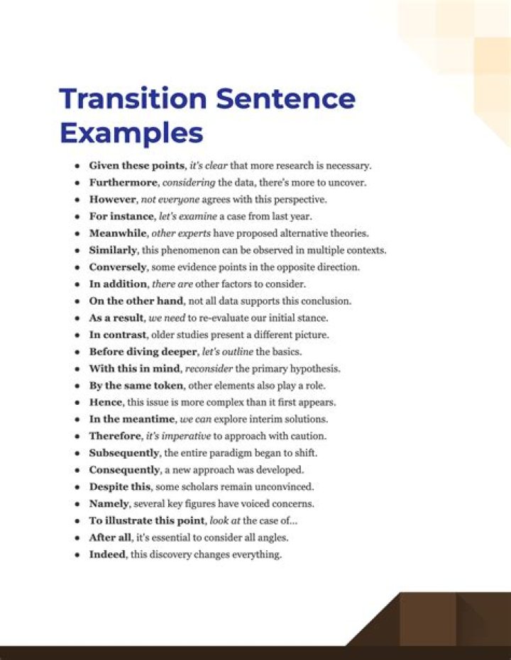 What is a transition sentence in a paragraph examples?