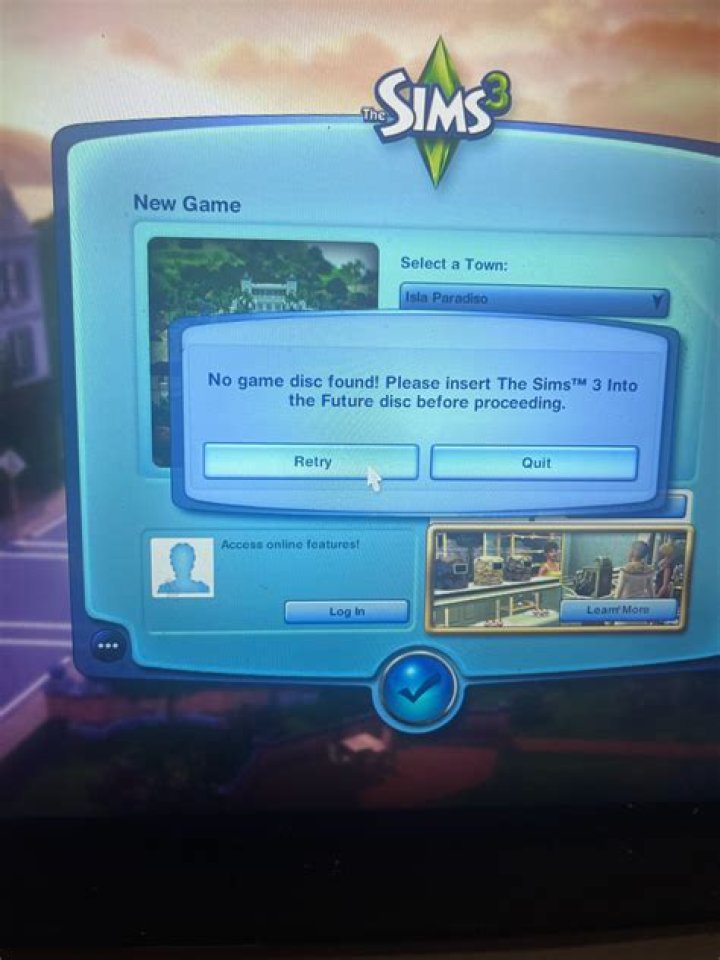 What to do when Sims 3 says no game disc found?
