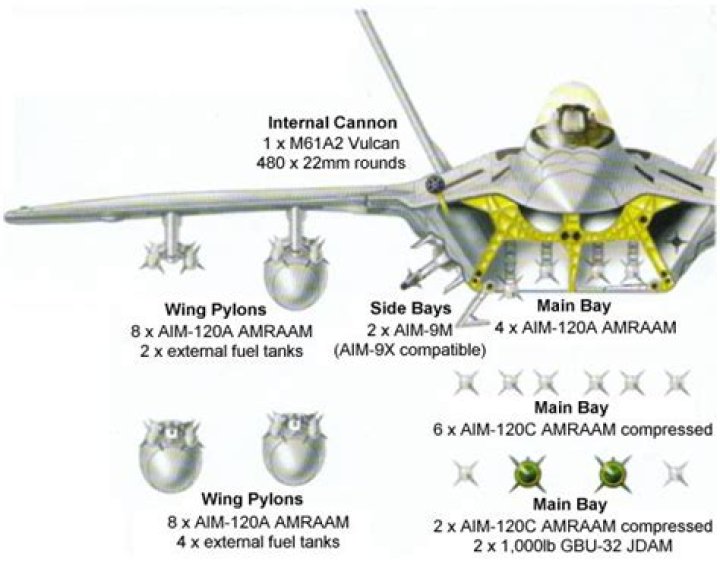 What weapons does the F-22 Raptor have?